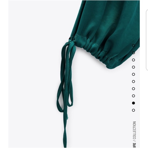 Zara Womens Green Effect Wide Leg Jumpsuit Drawstring Neck Arms Size Small - Picture 5 of 5